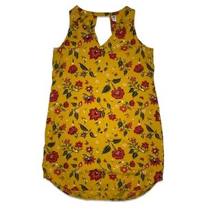 Old Navy Mustard Yellow Gold Red Floral Pattern Sun Dress